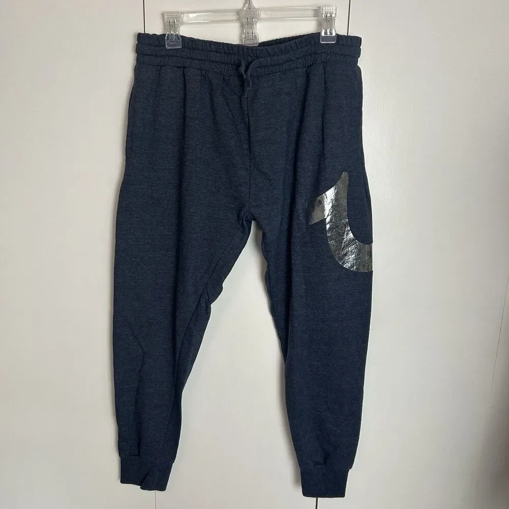 True Religion Metallic Signature Logo Jogger Sweatpants Elastic Blue Lounge Sz M